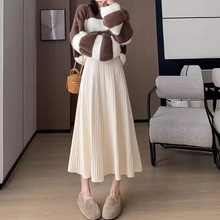 Retro checkered knitted skirt for women, new autumn and winter style, high-waisted, slimming, mid-length A-line skirt, woolen hip-hugging skirt pic 15
