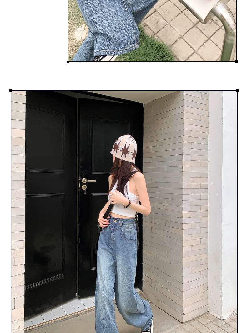 HEY+JEANS星空纹怀旧蓝牛仔裤女2023新款高腰宽松显瘦拼接阔腿裤详情29