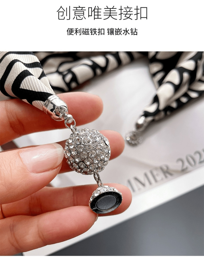 韩版璀璨流星真丝领巾磁扣小丝巾项链桑蚕丝百搭锁骨丝巾围脖女详情9