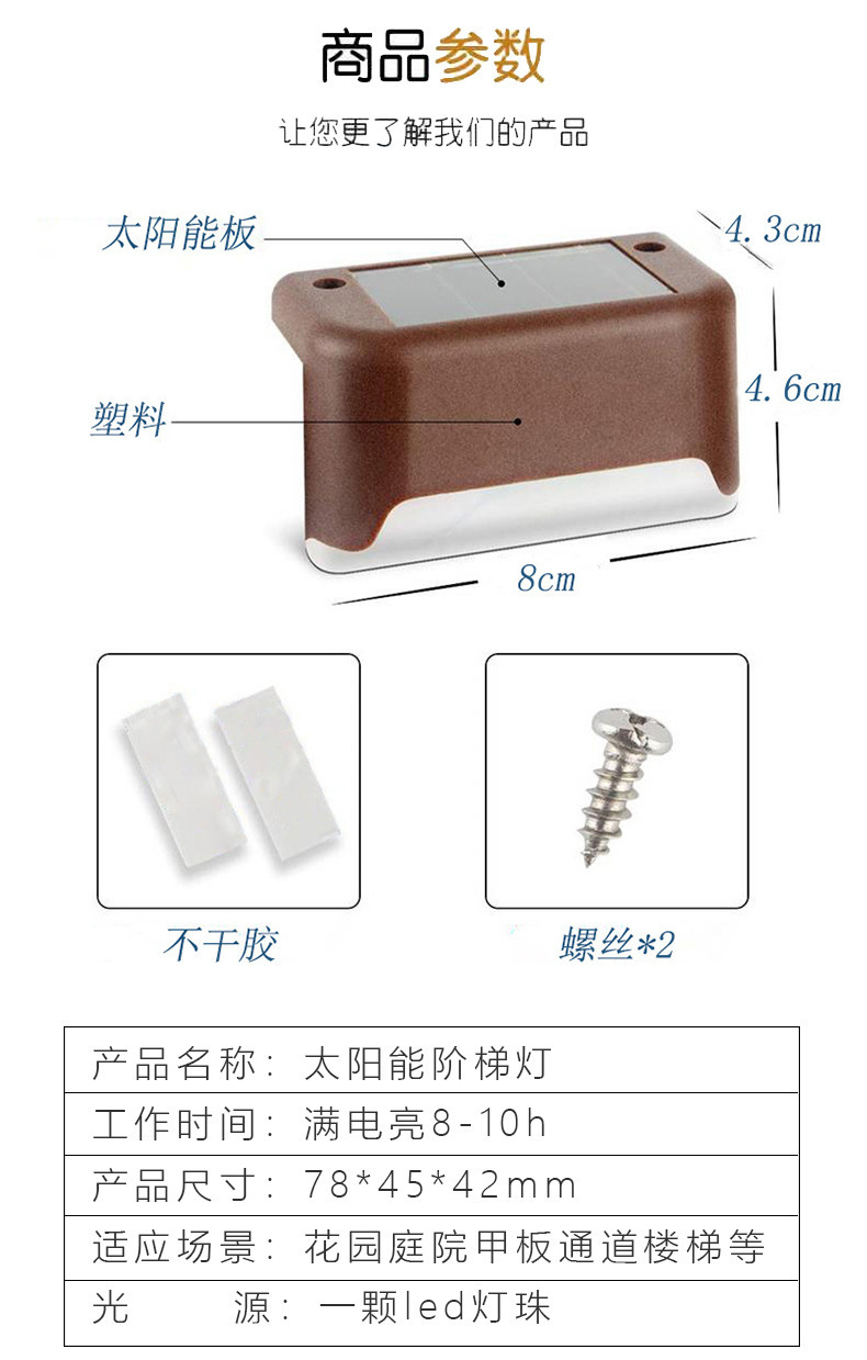 Cross-border solar 1LED fence light, outdoor waterproof garden railing light, step light, courtyard decorative guiding light pic 31