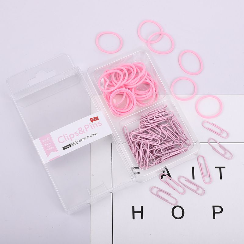 Cross-border 2-in-1 office combo set, macaron-colored paper clip, ticket holder, thumbtack, round head clip, keychain box pic 6