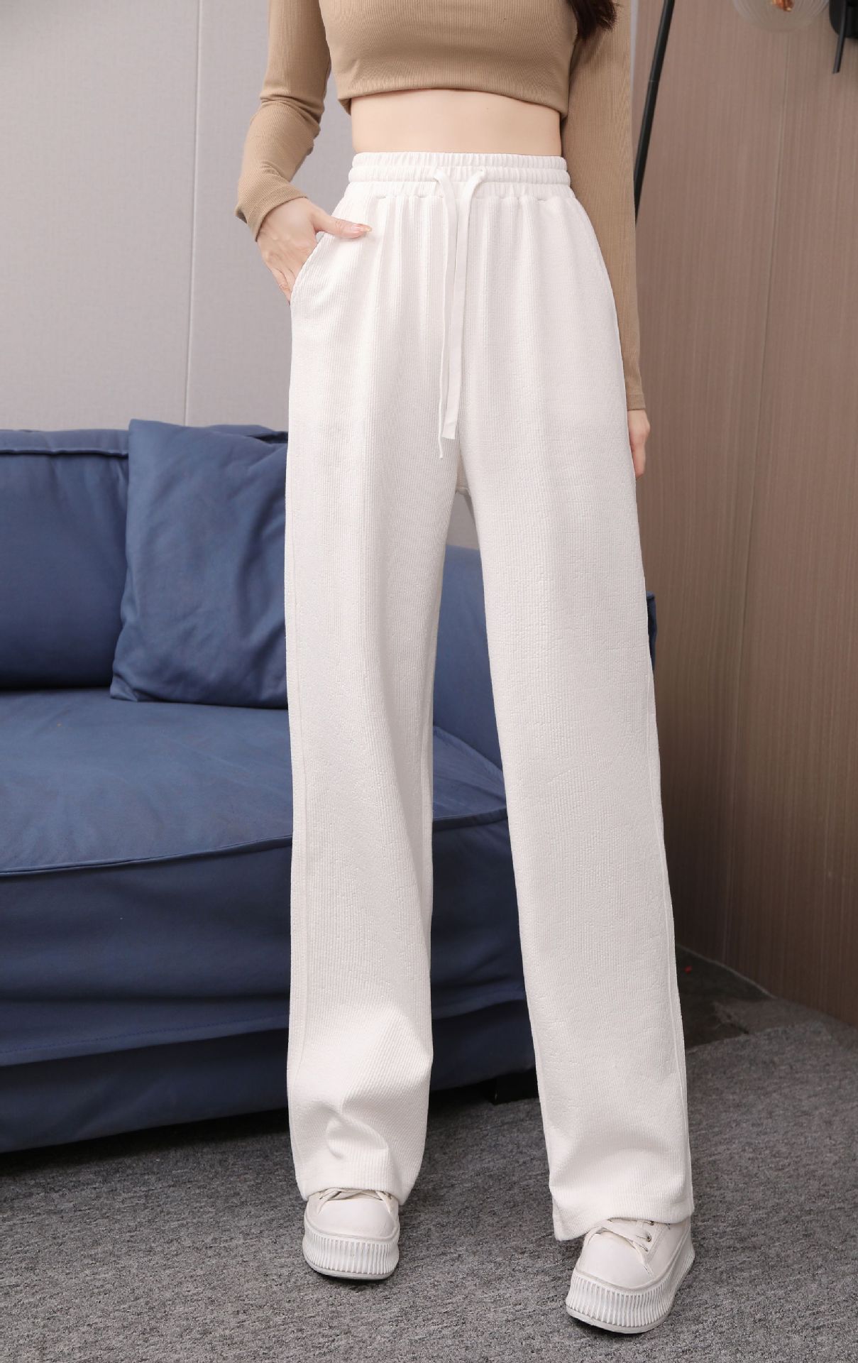 Early spring pure cotton fashionable casual set for women, loose, sporty and slimming straight-leg high-waisted wide-leg pants, zipper hooded jacket pic 30