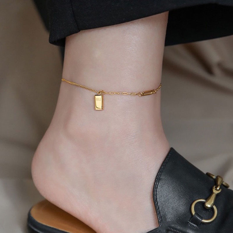 韩版钛钢字母铃铛铜钱镶钻脚链女18k玫瑰金时尚简约学生个性脚饰详情22