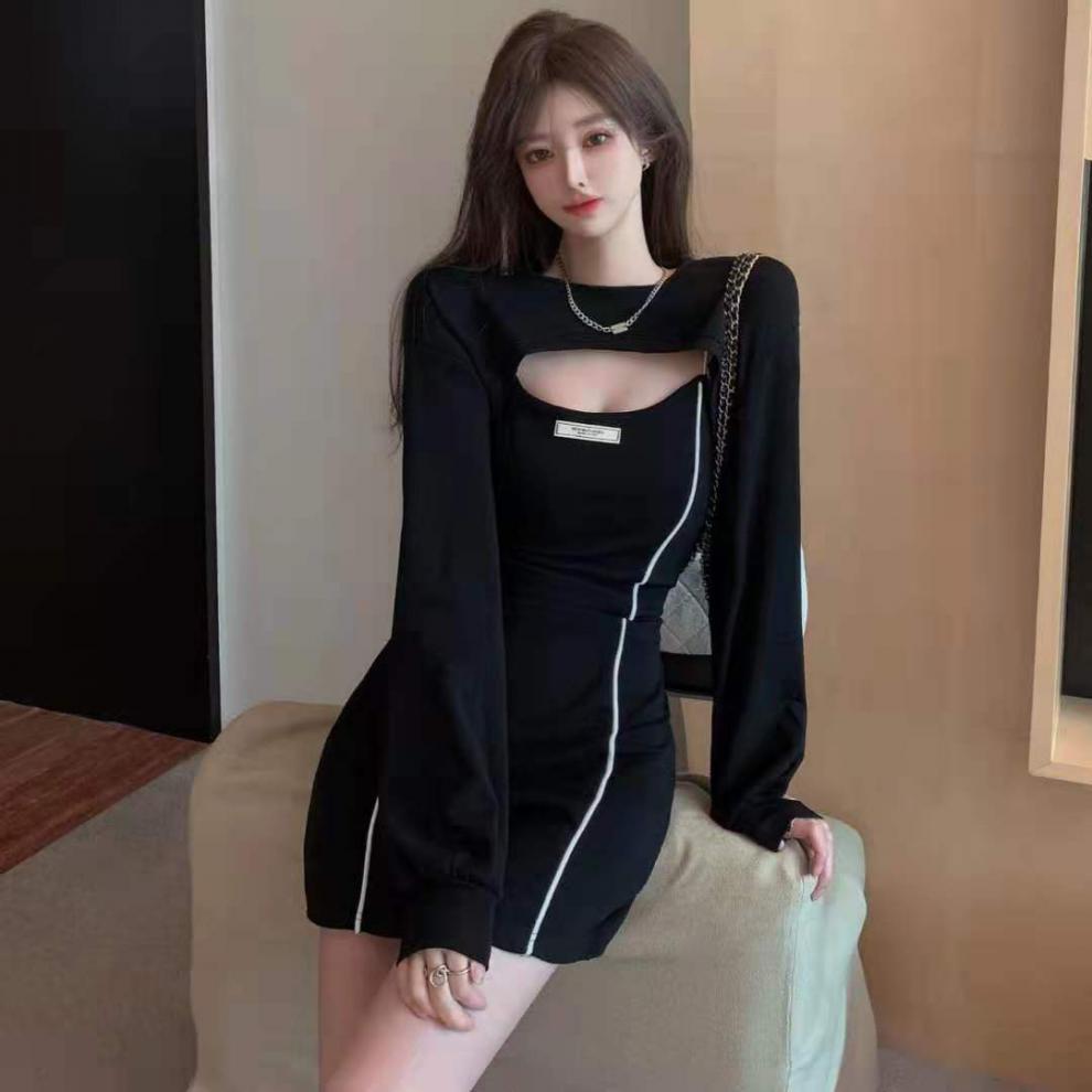 德绒吊带连衣裙女性感纯欲气质包臀短裙秋季新款打底裙子两件套装详情9