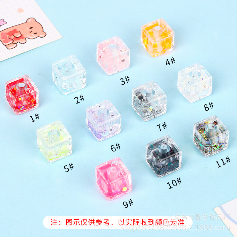 Acrylic transparent straight-hole square pendant, luminous flowing sand perforated diy bracelet, mobile phone chain accessory material pic 7