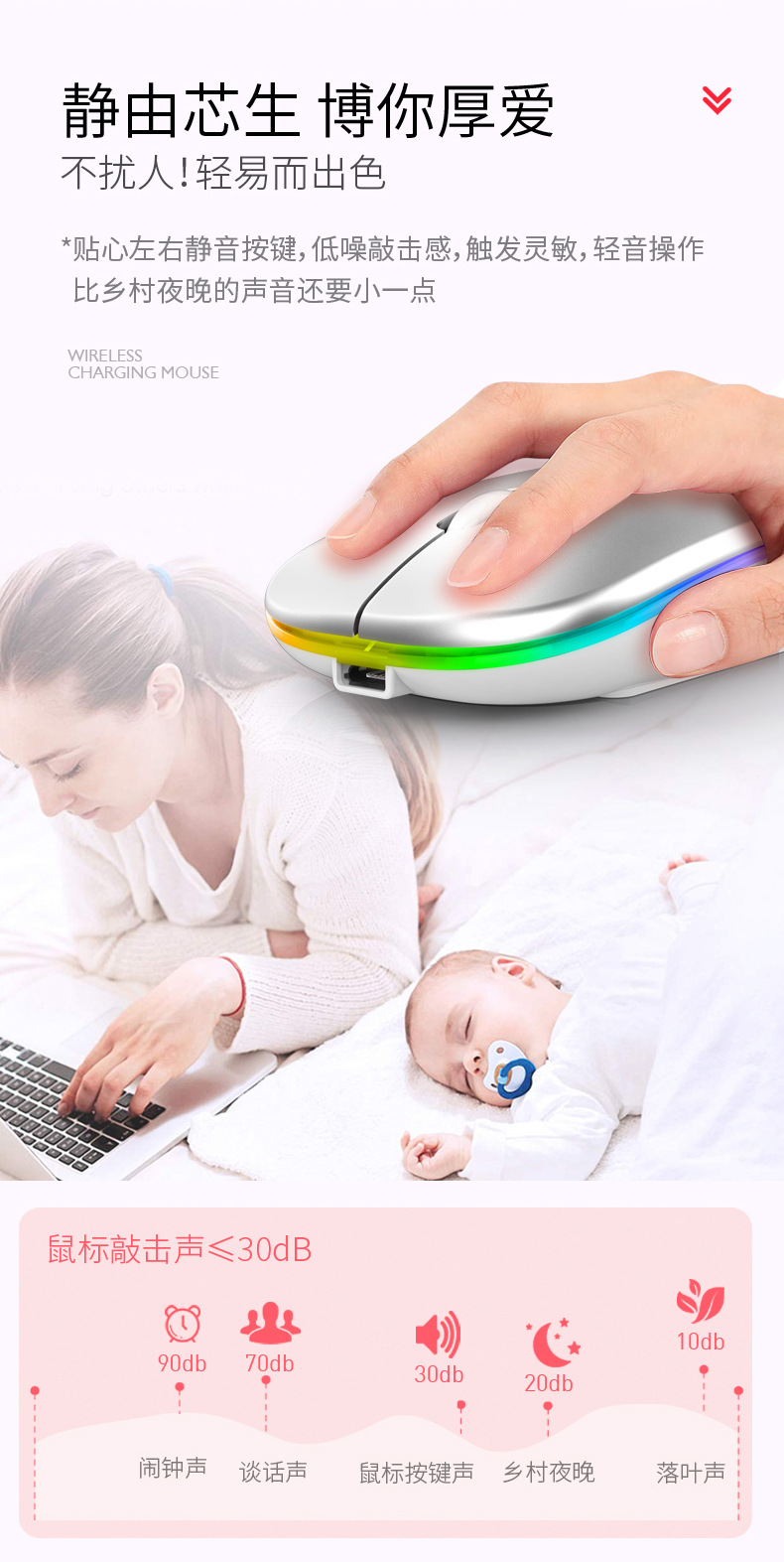 跨境现货 蓝牙充电发光三模无线鼠标Wirelessmouse工厂家批发详情68