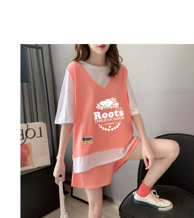 A two-piece short pants casual sportswear set for women in summer, Korean style short-sleeved sportswear, fashionable, loose and youthful two-piece set pic 10