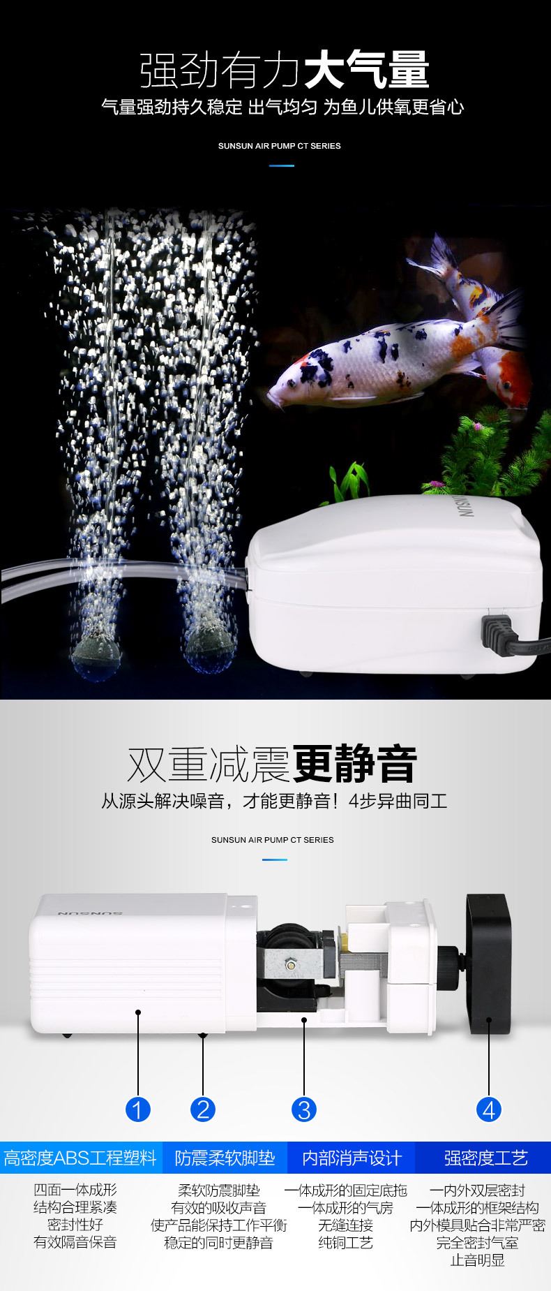 The 8.5wYT-304 series oxygen pump for aquarium tanks has four adjustable air ports and can be equipped with air pipes and air stones pic 19