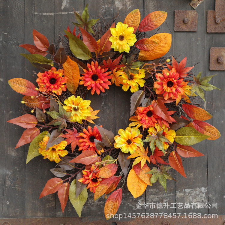 Desheng Cross-border E-commerce Amazon Thanksgiving Harvest Festival Maple Leaf Autumn Flower Sunring Wreath Home Decoration pic 5