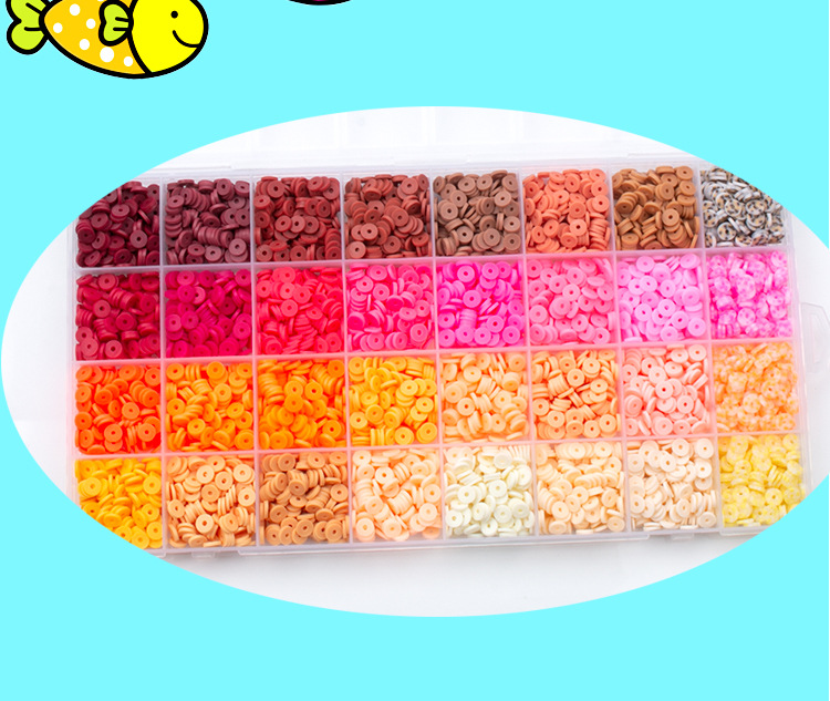 软陶片串珠单色6mm 饰品制作DIY手链项链饰品配件32格软陶片盒装详情9