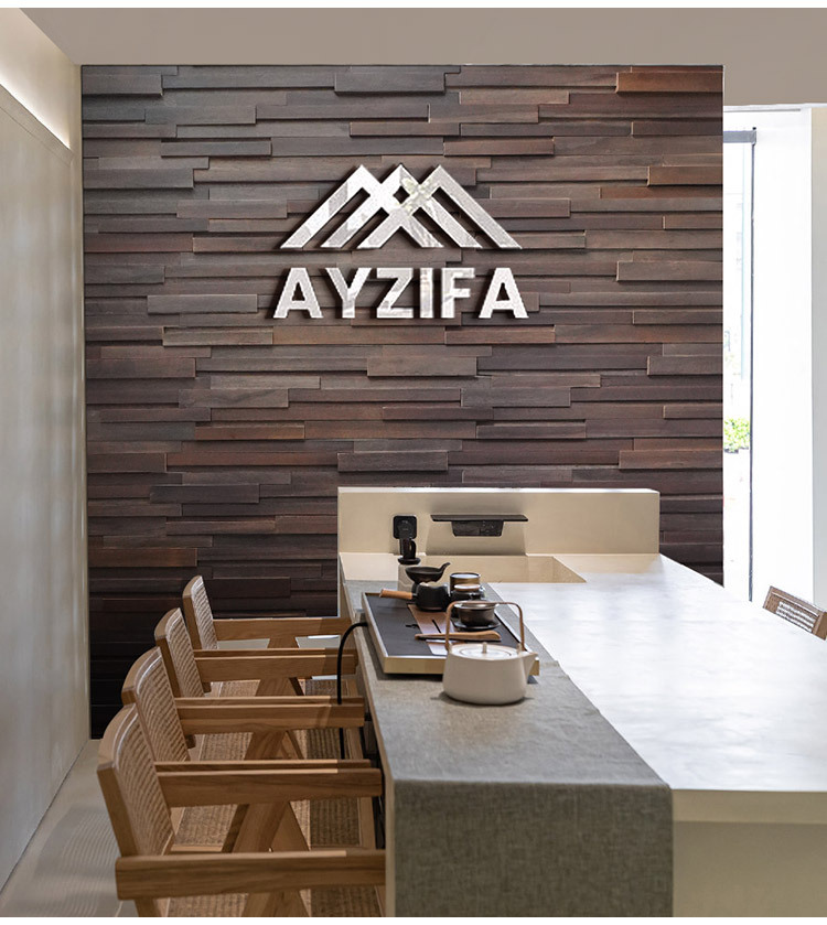 原木马赛克电视背景墙民宿形象墙装饰黑胡桃色凹凸立体实木条细条详情8