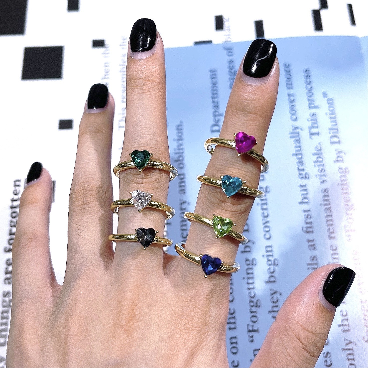 Cross-border exclusive zircon inlaid ring, Instagram style, recommended by a blogger, metal gold-plated heart-shaped ring factory direct sales pic 2
