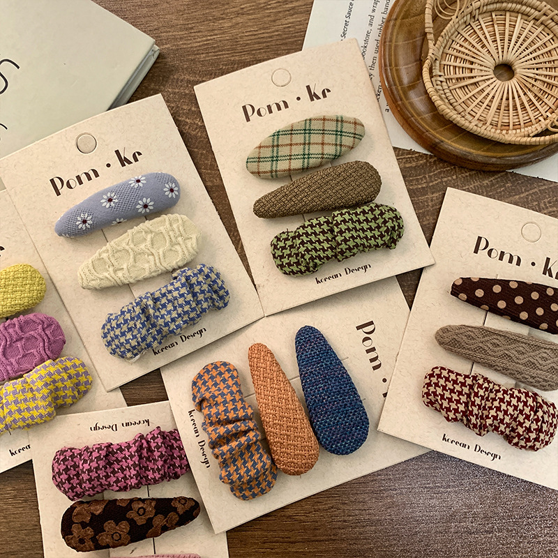The new Korean-style cute fabric checkered hair clips, water drop bb clips, girlish edge clips, broken hair clips and bangs clips are all stylish and versatile pic 8