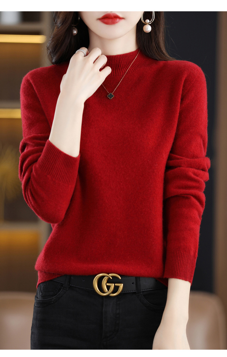 First-line ready-to-wear semi-high-neck wool sweater for women's autumn and winter, simple and versatile cashmere sweater, loose pullover knitted base layer pic 41