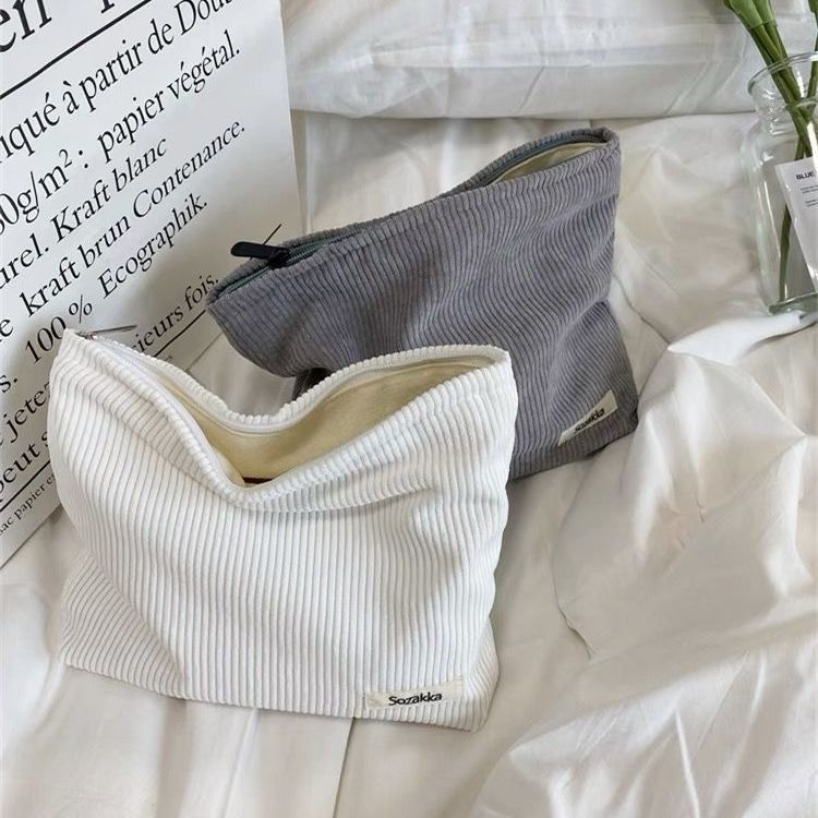 Corduroy solid-color cosmetic bag pic 5