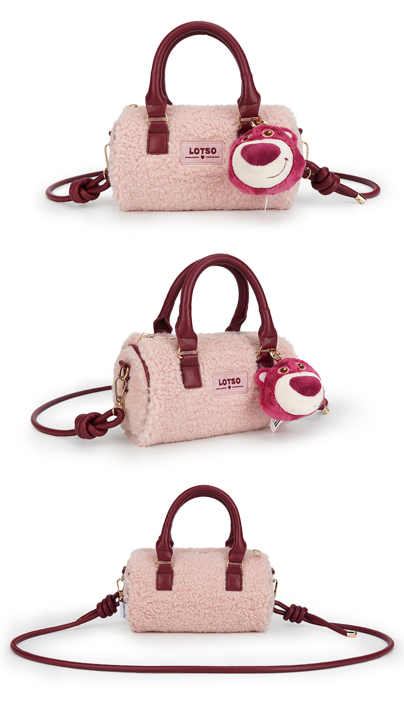This genuine Disney cute strawberry bear plush pillow single-shoulder bag can be carried diagonally and is a fashionable gift for commuting girls pic 7