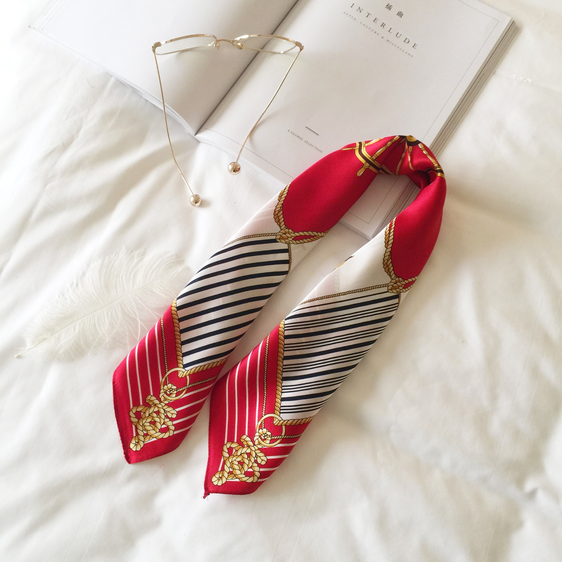 Wholesale silk scarves for overseas gifts and return gifts, cross-border silk autumn and winter decorative plain crepe satin 53cm floral neckerchiefs, small square scarves pic 107