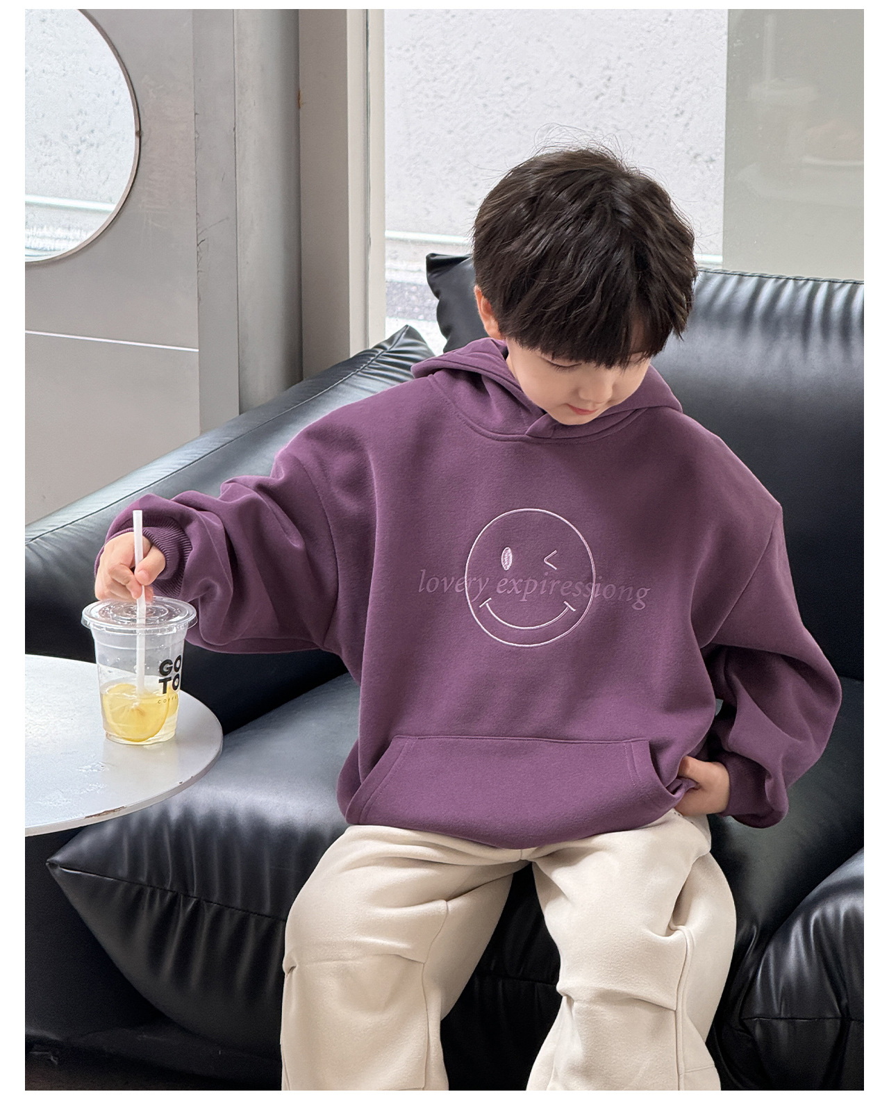 童酷2024儿童冬款湖州织里童装韩版宝宝上衣笑脸刺绣连帽男童卫衣详情15