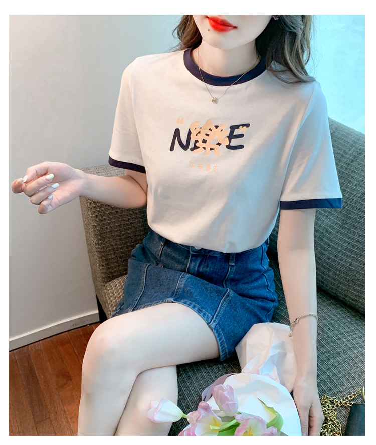 夏季纯棉正肩短袖t恤女装夏款2022年新款潮小个子时尚修身上衣服详情16
