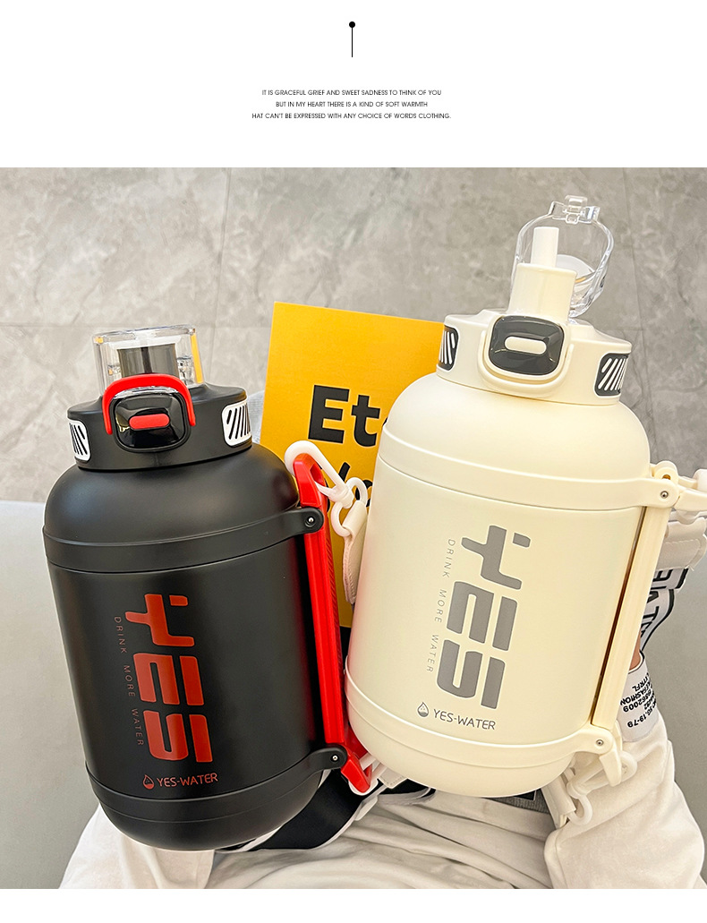Giant insulated cup, 316 stainless steel ton bucket, sports and fitness large-belted cup, portable insulated water bottle with straw pic 36