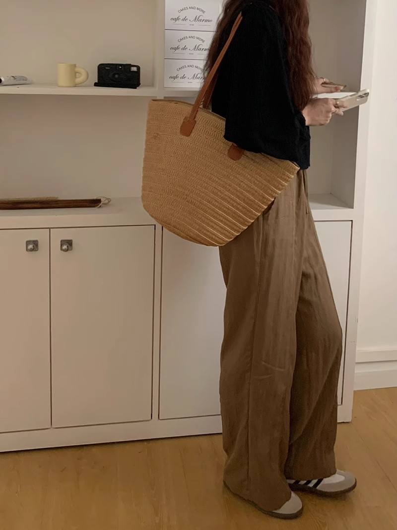 草编包包女大容量2023新款度假沙滩包编织水桶包菜篮通勤托特包潮详情13