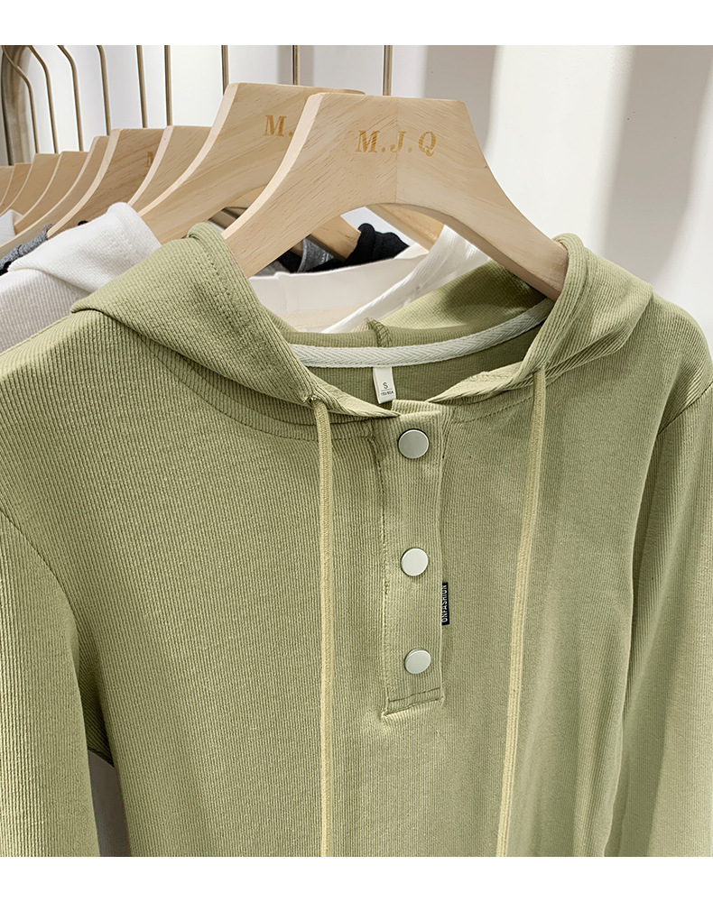 Korean hooded long-sleeved T-shirt for women 2023 autumn/Winter new style, slimming and form-fitting solid color hoodie, versatile top and base layer pic 12