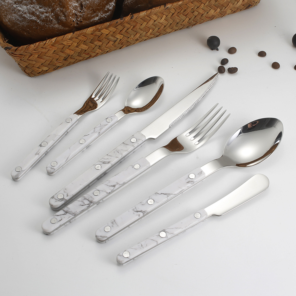 Handle nail tableware, 304 stainless steel tableware, ins Nordic-style spoons, high appearance level acrylic Western-style knives, forks and spoons pic 2