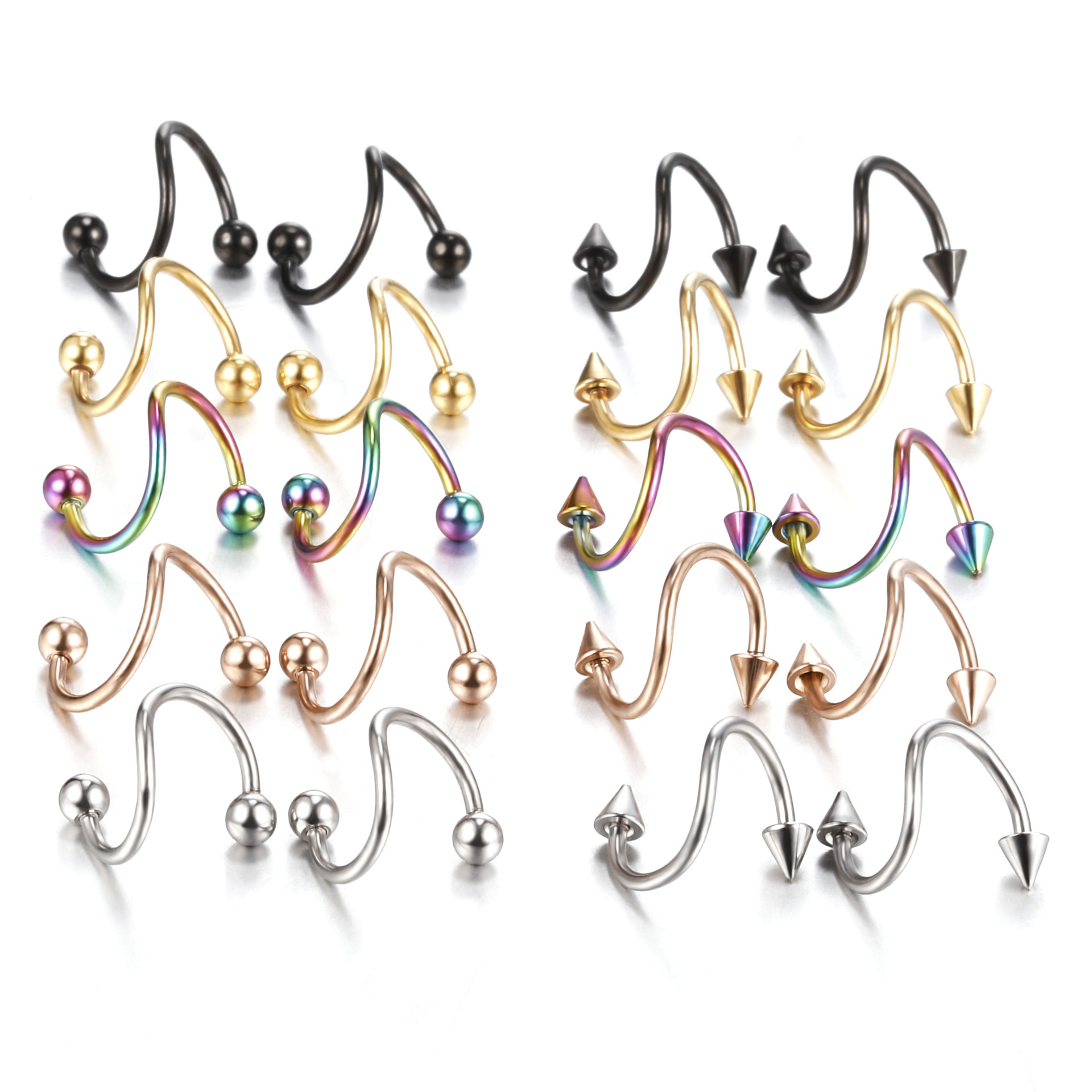 Titanium steel S-shaped nose studs, nose rings, ear studs, simple ear studs, earrings, piercing accessories, S-studs, rotating ear studs pic 18