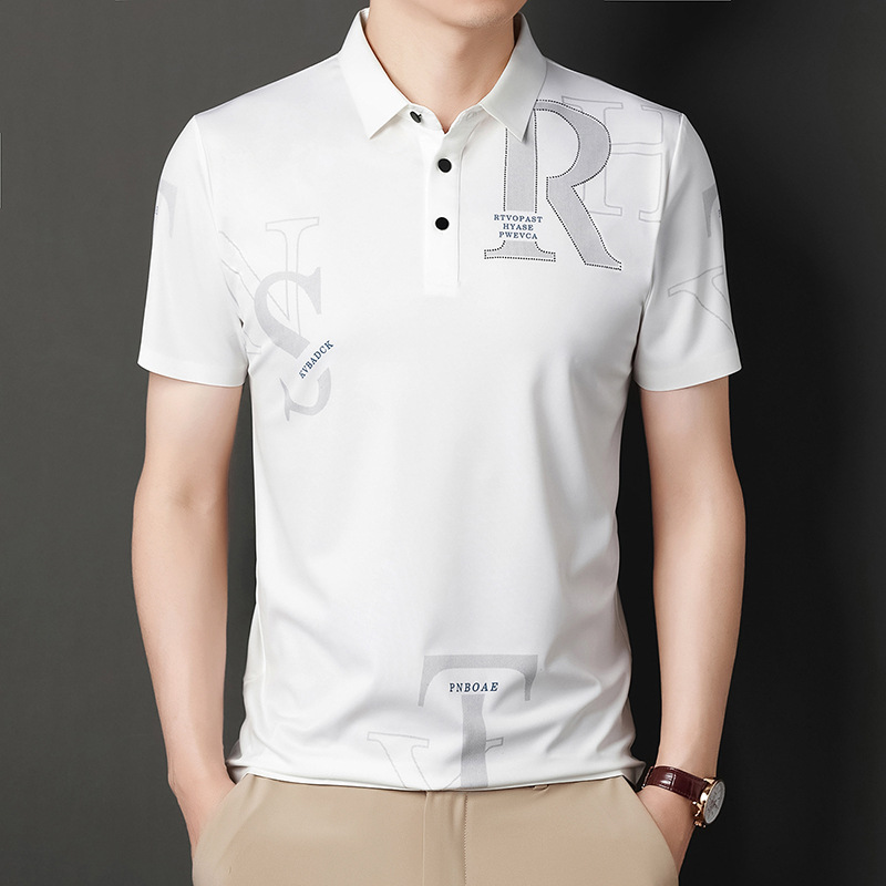 Mercerized cotton skin-friendly, breathable and antibacterial short-sleeved T-shirt for men, true pocket polo short-sleeved light luxury casual sports T-shirt pic 9