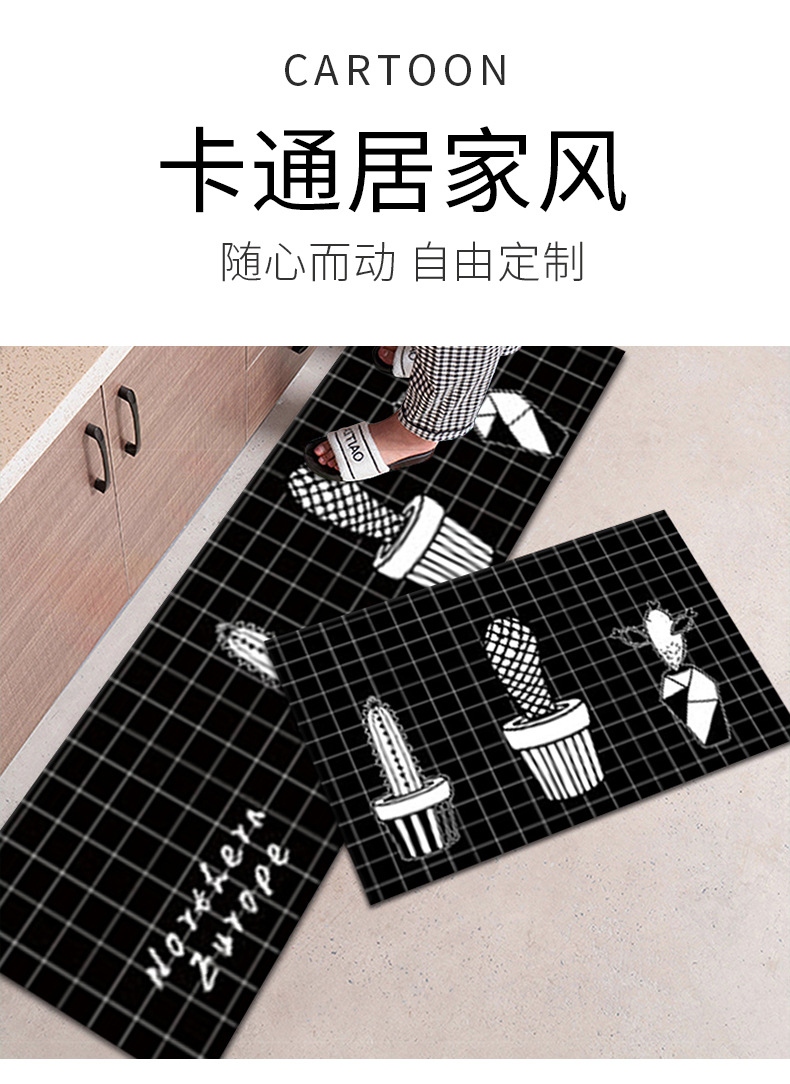 卡通3D印花厨房垫餐厅可爱浴室吸水地垫网红玄关门垫床边毯飘窗垫详情3
