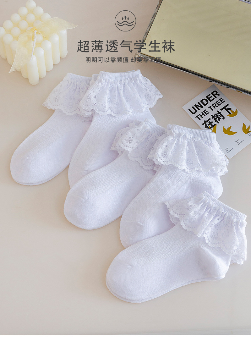 小巴兔女童新款春夏儿童白色透气蕾丝网棉花边袜韩版宝宝公主棉袜详情1