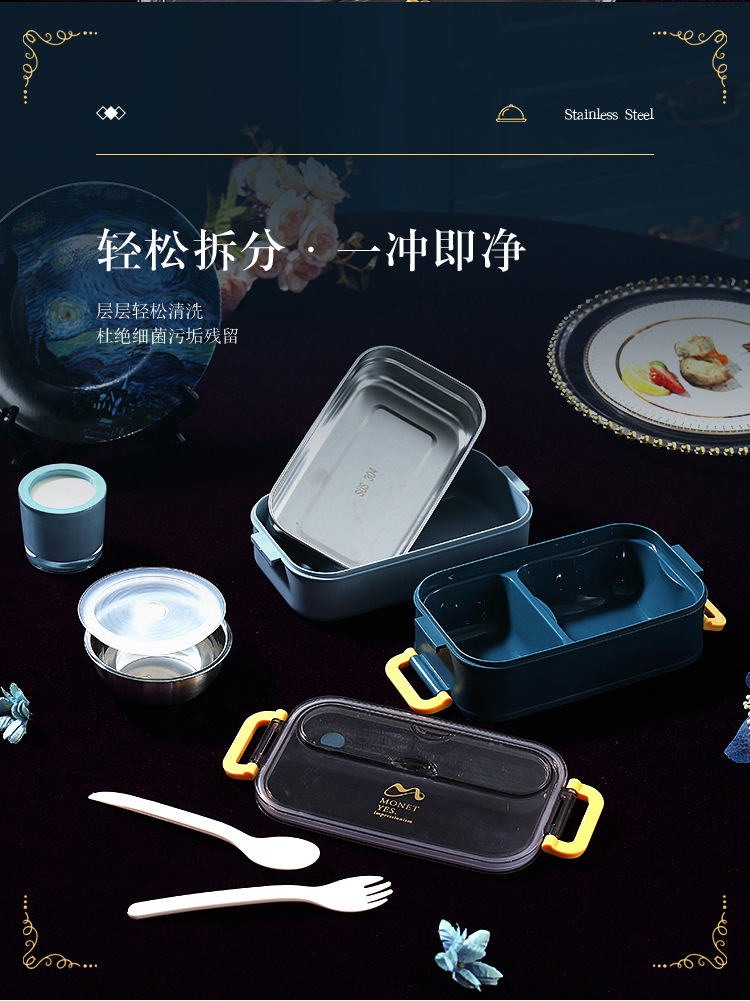 304 acero inoxidable doble asa lunch box con tazón de sopa lunch box puede ser personalizado estudiante trabajador portátil bento box pic 12
