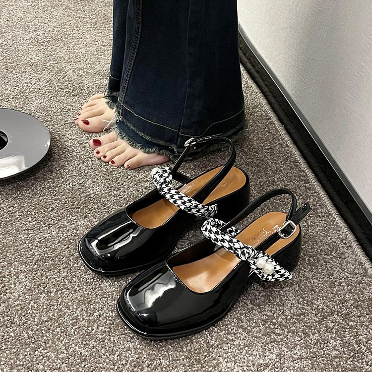 网红玛丽珍高跟女2024夏新款方头一字带后空粗跟仙女风包头凉鞋女详情26