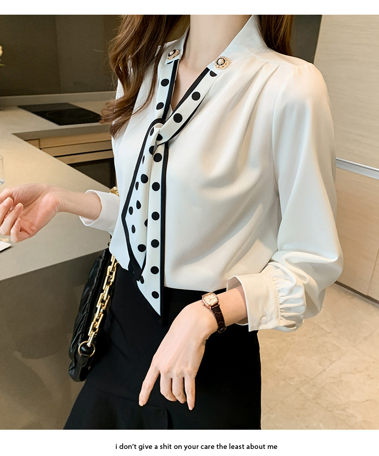 衬衫女2024秋季新款时尚气质韩版V领波点蝴蝶结系带减龄长袖上衣详情26