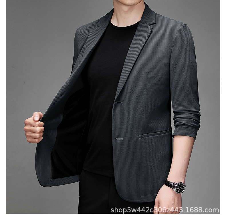 高端品质韩版新款男士春秋薄款西装上衣领空调服男休闲纯色外套详情15