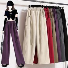 2024夏季新款速干裤女撞色条纹拼接运动裤高腰宽松休闲凉快裤子详情18