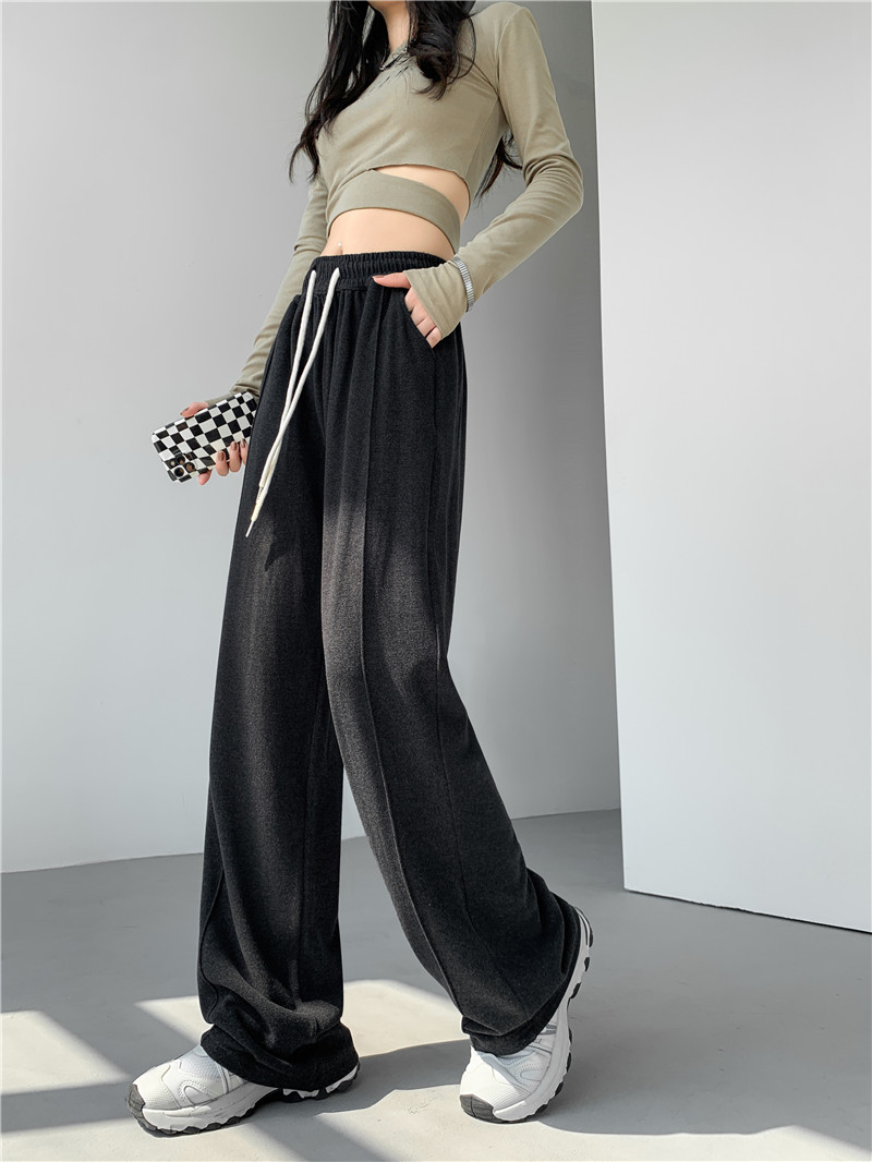 (Glutinous rice wide-leg pants) High-waisted, sagging, straight-leg wide-leg floor-length pants with a design sense, grey casual pants, trendy ins pic 19