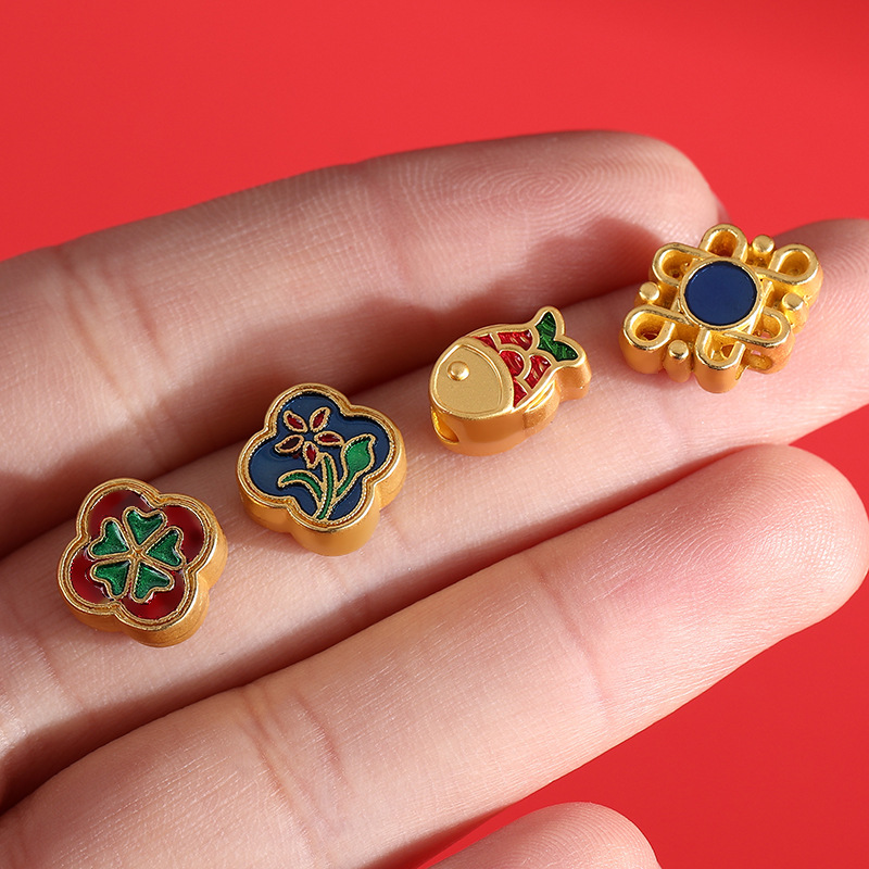 Old gold burnt blue lucky bead, backcloud bracelet, sand gold accessory, diy alloy accessory, ancient method gold material pic 2