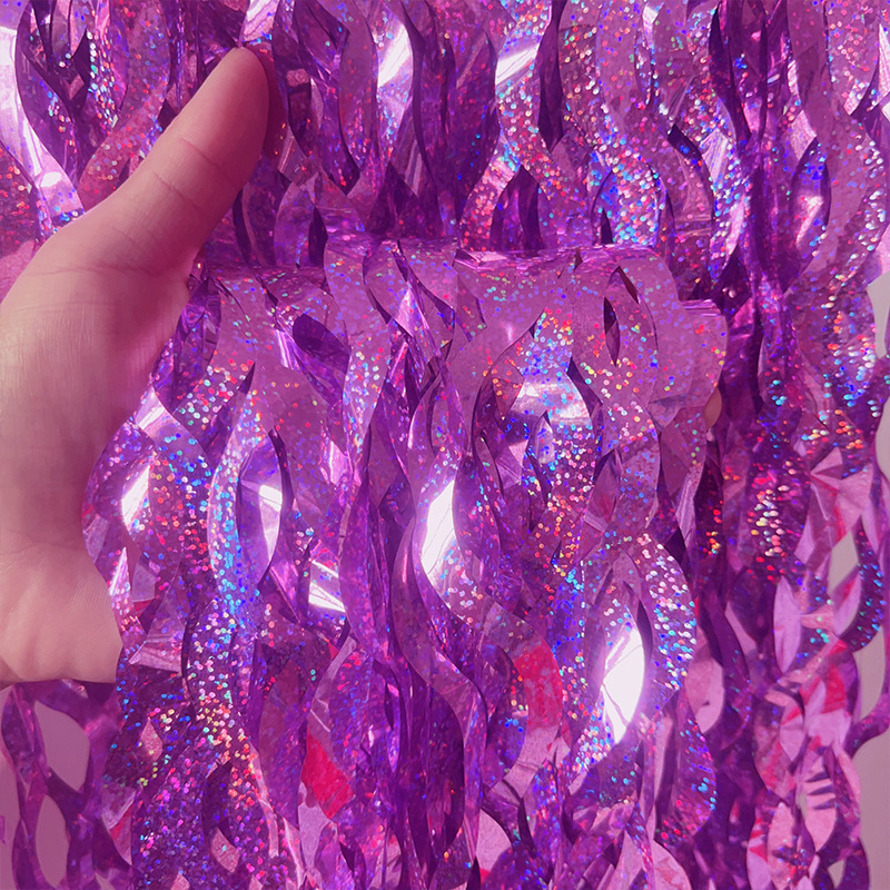 Wholesale of new cross-border 1X2M ceramic curved knife style rain silk curtain S-shaped tassel latte art party decoration background props pic 31