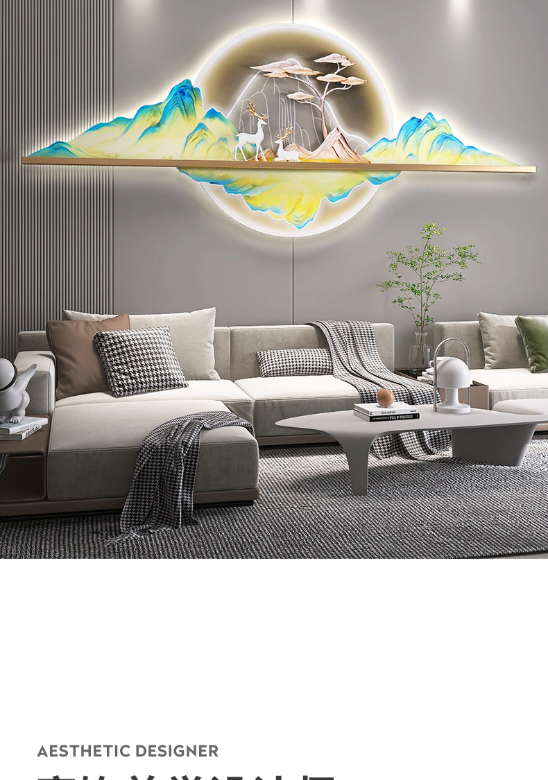 Fuku decoración decoración sala de estar pintura ligera lujo moderno simplicidad colgante pintura fondo de sofá pintura de pared azul pic 8