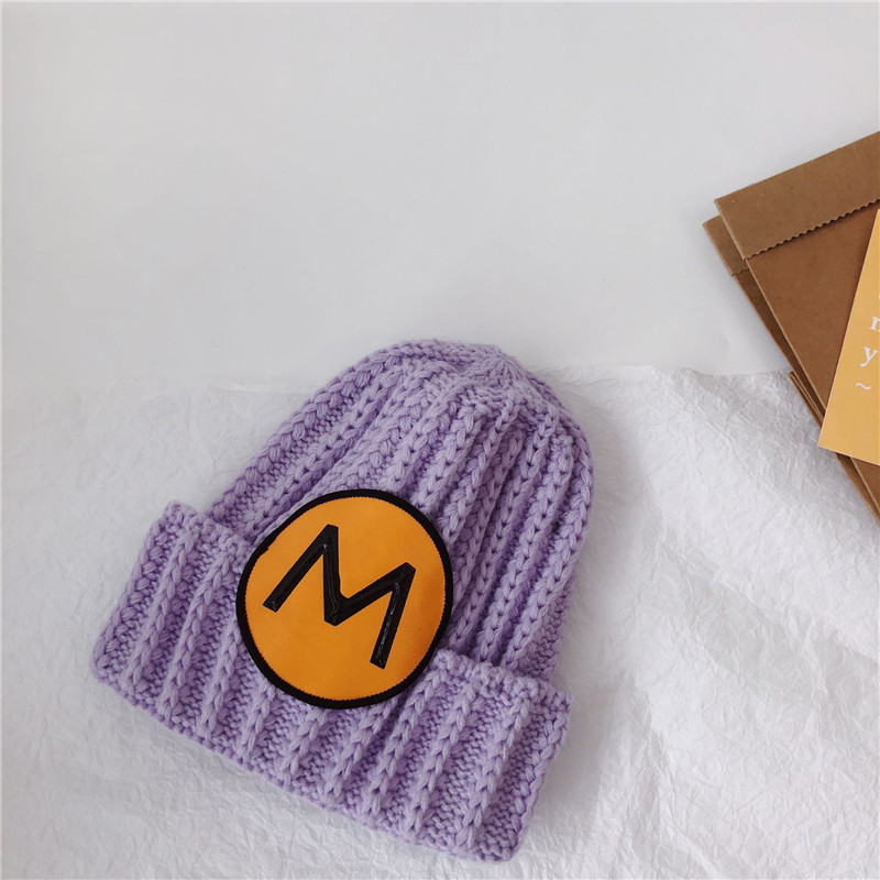 New versatile and in-stock autumn and winter tie-dyed patchwork letter monochrome warm knitted woolen caps for boys, girls, children and toddlers pic 11