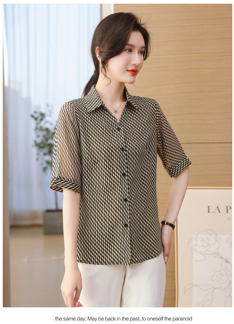 中年妈妈夏装雪纺衬衫长袖2024新款中老年女洋气上衣打底花色衬衣详情19