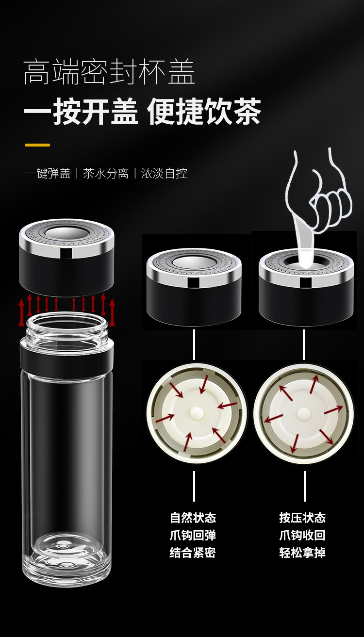车载速开杯一键开盖双层玻璃水杯茶水分离泡茶杯子商务办公室水杯详情5