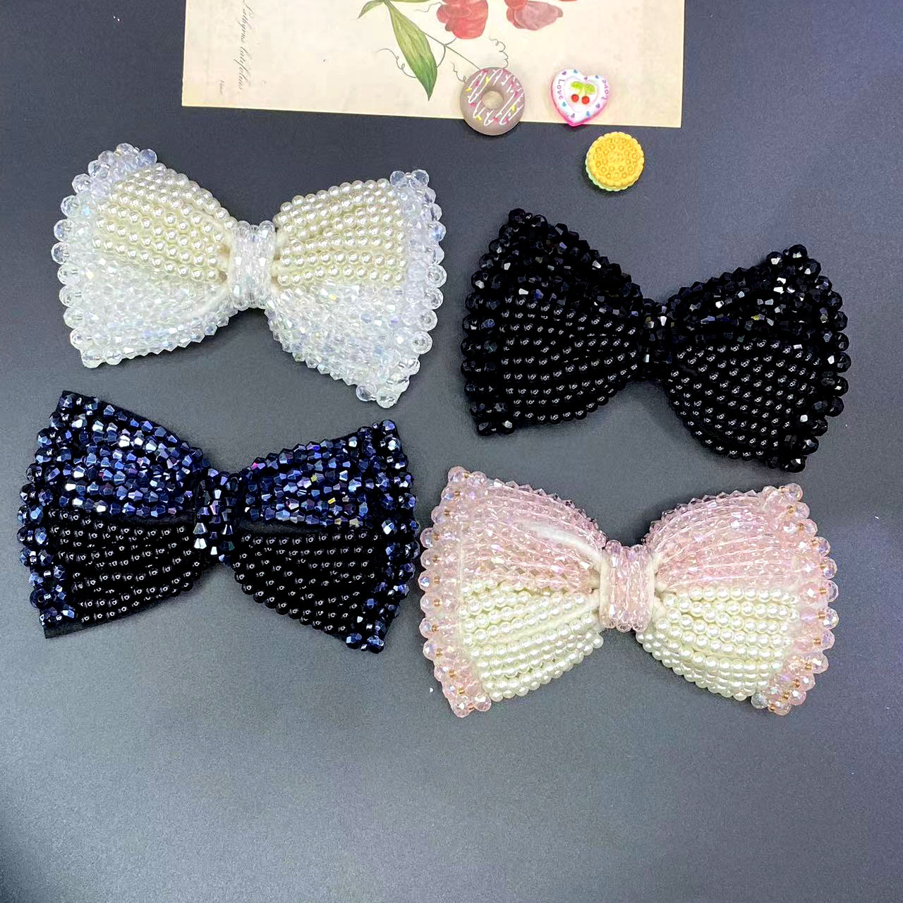 韩版水晶珍珠蝴蝶结发饰头饰鞋帽服饰手工串珠配件 厂家直销批发详情5