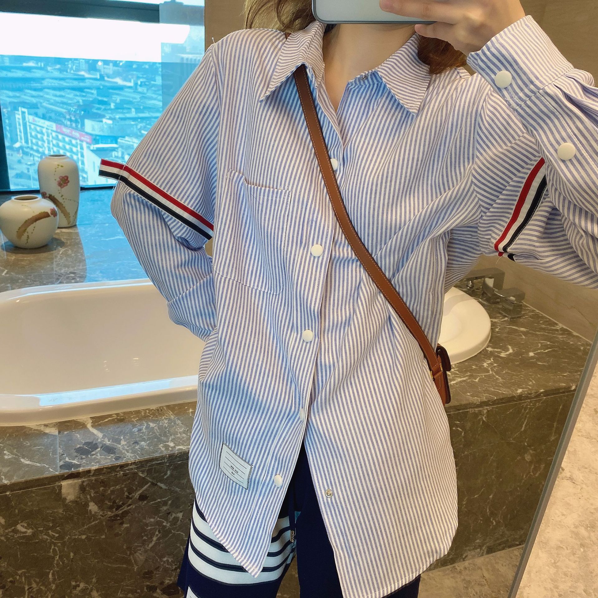 TB casual trendy brand poplin slim-fit solid white shirts for men and women, Oxford fabric shirts for women with long sleeves pic 37