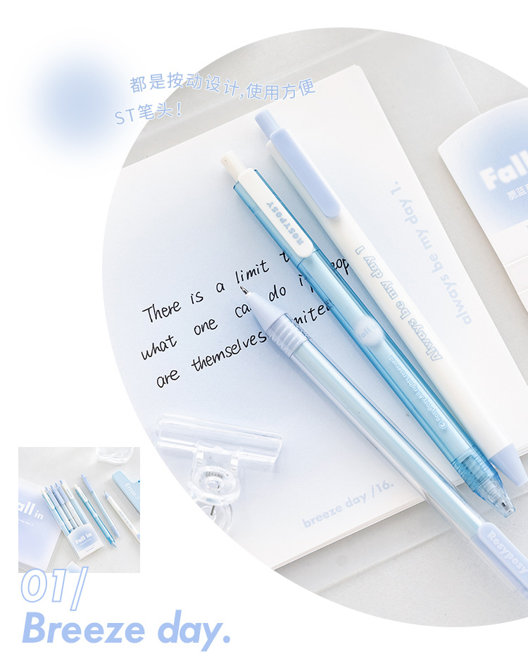 RosyPosy Stationery Blush Gel Pen Set: Horizontal transparent gradient gel pen with a girlish heart, push-button practice pen pic 8