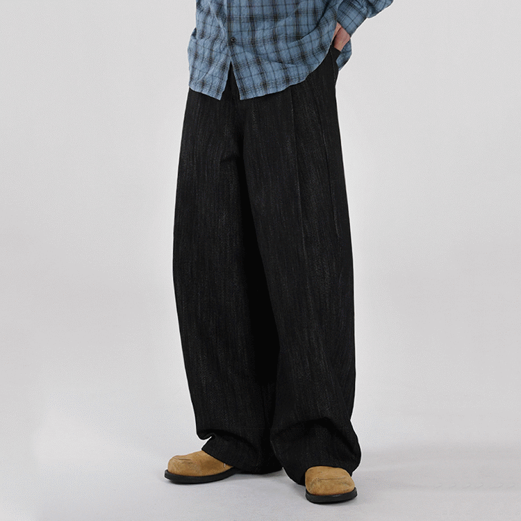 BJ简约百搭直筒牛仔裤男秋季新款宽松长裤韩版潮流阔腿拖地裤详情3