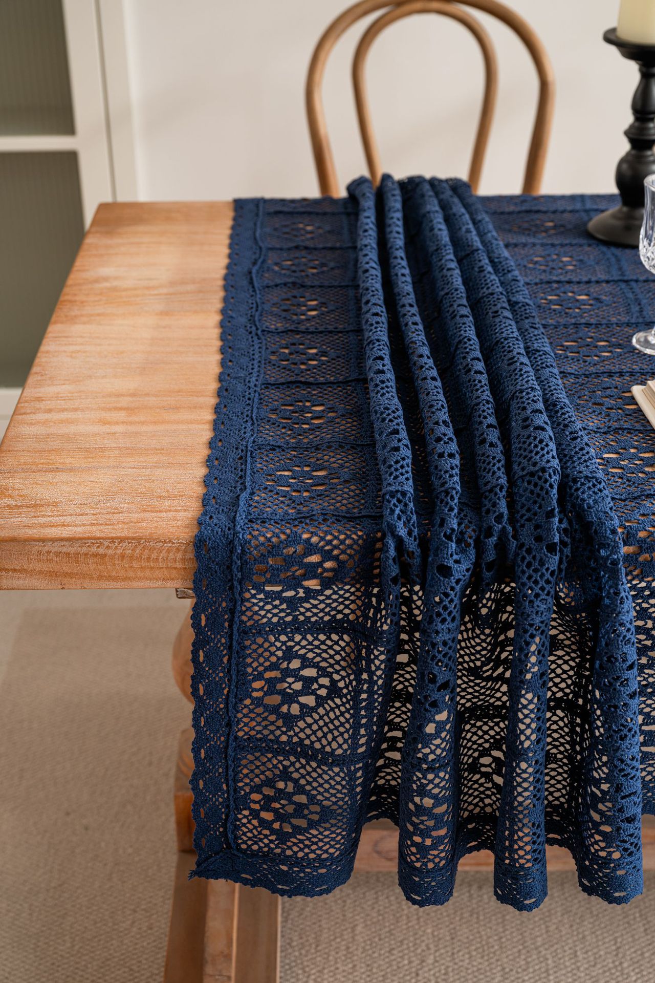Cross-border hollowed-out hidden deep blue tablecloth, retro crochet photo art book, personalized cotton thread woven tablecloth cover pic 28