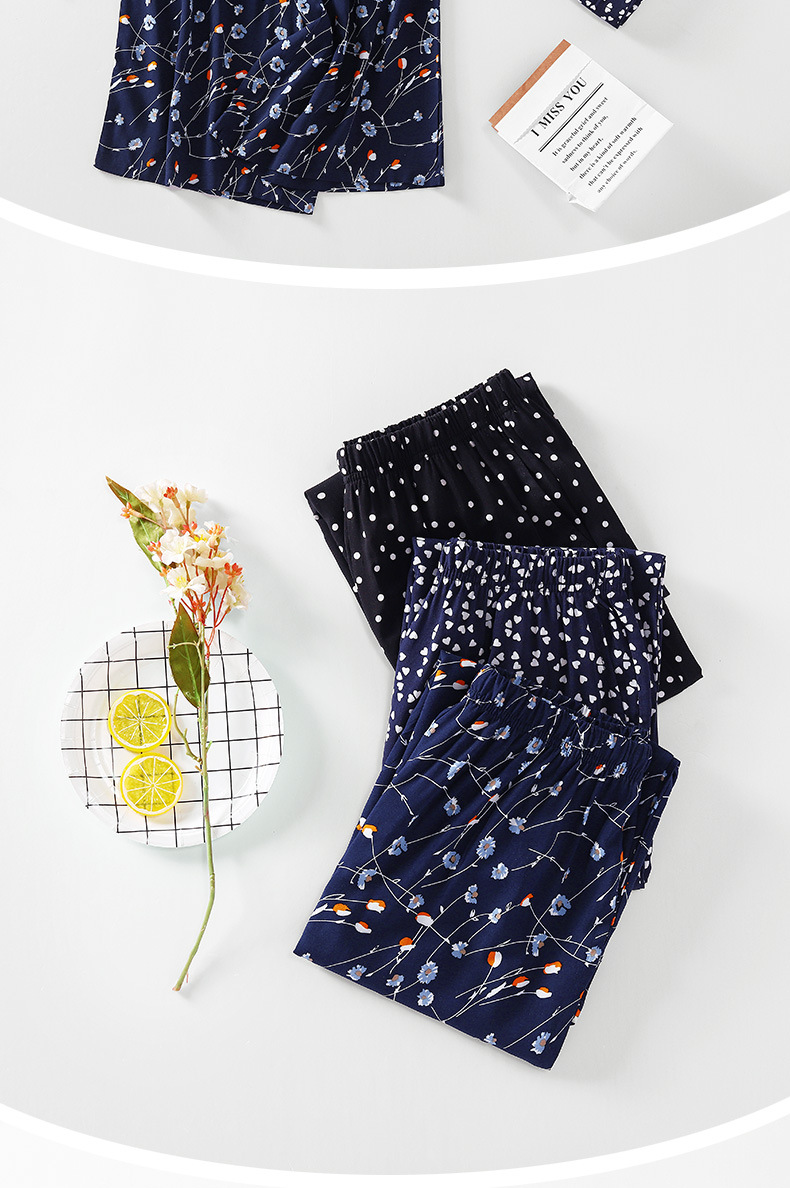 新款批发夏女士高腰人棉外穿休闲花裤阔腿防蚊七分裤家居裤详情14