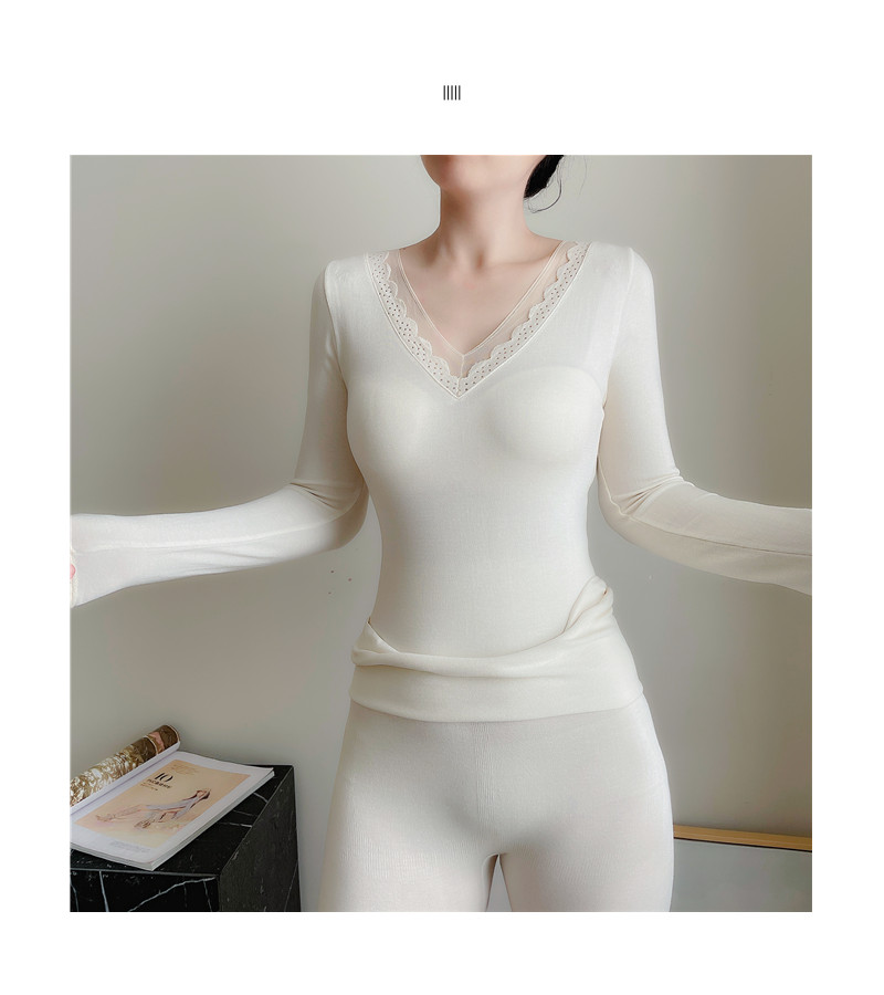 秋衣秋裤女薄款套装保暖内衣女不加绒蕾丝低胸单层性感打底线衣裤详情15